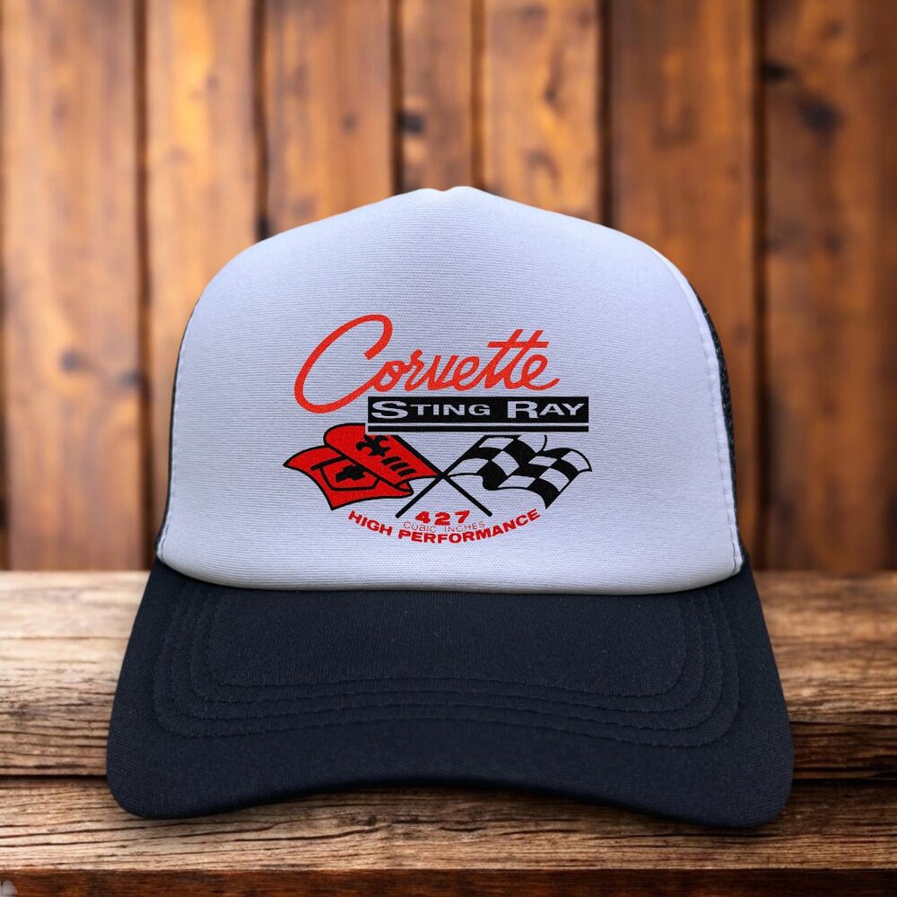 Corvette Sting Ray Mens Trucker Hat Black Snapback Luxury Car Retro Baseball Cap